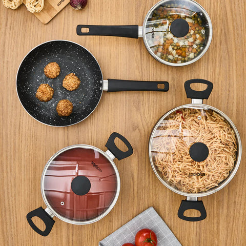 Cookplus Aura Roller 7 Pieces Non-Stick Induction Cookware Set, Black