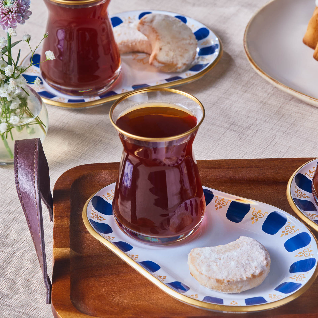 Karaca Belem 12-Piece Glass Turkish Tea Set for 6 People, 132ml, Navy