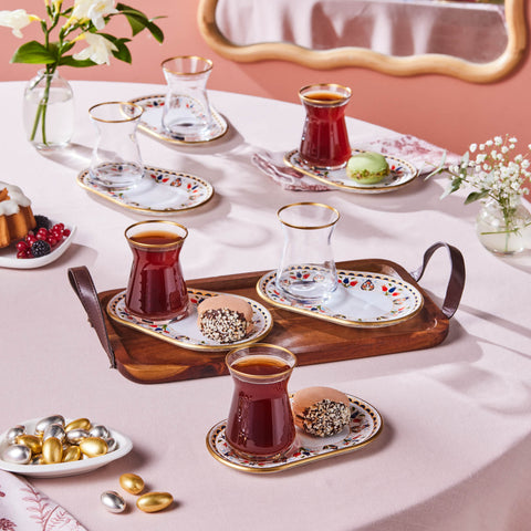 Karaca Tulip 12-Piece Glass Turkish Tea Set for 6 People, 132ml, Multi