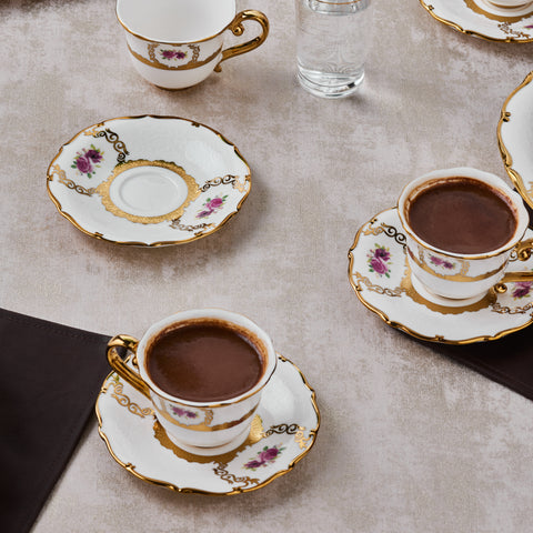 Karaca Royal Bone China Elizabeth 12-Piece Espresso Turkish Coffee Cup for 6 People, 90ml, Multi