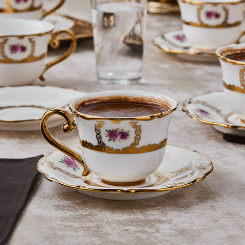 Karaca Royal Bone China Elizabeth 12-Piece Espresso Turkish Coffee Cup for 6 People, 90ml, Multi