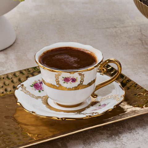 Karaca Royal Bone China Elizabeth 12-Piece Espresso Turkish Coffee Cup for 6 People, 90ml, Multi