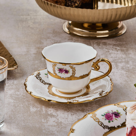 Karaca Royal Bone China Elizabeth 12-Piece Espresso Turkish Coffee Cup for 6 People, 90ml, Multi