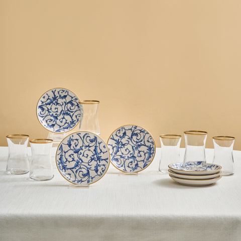 Karaca Mare 12-Piece Glass Turkish Tea Set for 6 People, 170ml, Clear