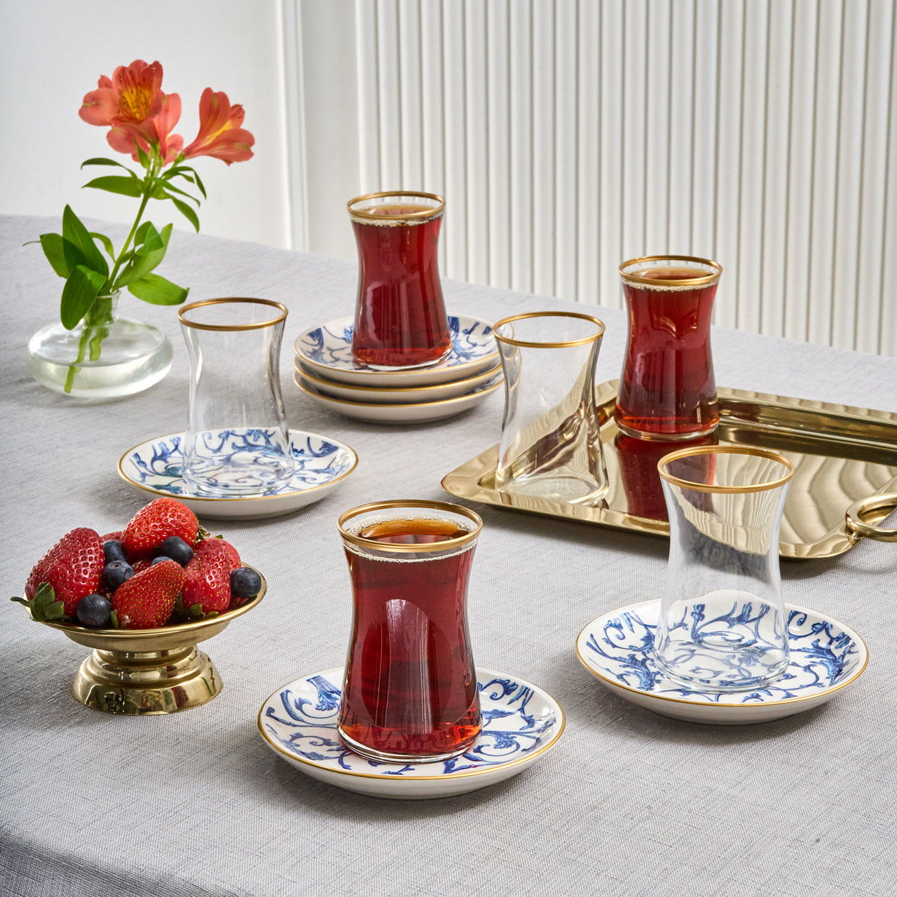 Karaca Mare 12-Piece Glass Turkish Tea Set for 6 People, 170ml, Clear