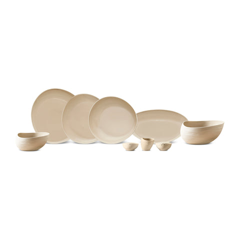 Karaca Earth Collection Rise Stoneware 55-Piece Dinner Set for 12 People, Cream