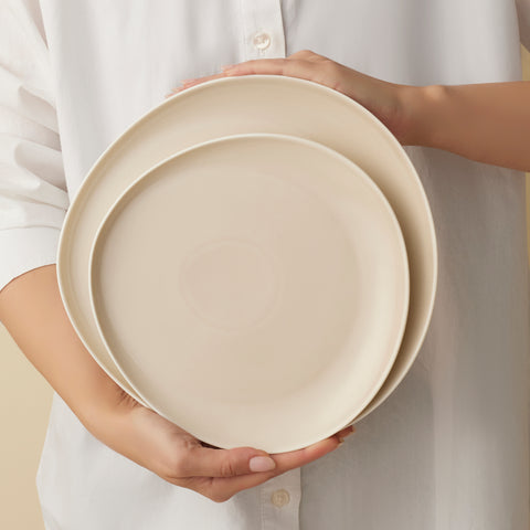 Karaca Earth Collection Rise Stoneware 55-Piece Dinner Set for 12 People, Cream