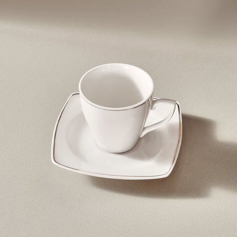 Karaca Jamie 12-Piece Porcelain Espresso Turkish Coffee Cup Set for 6 People, 90ml, White