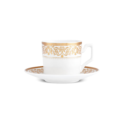 Karaca Nur 12-Piece Porcelain Espresso Turkish Coffee Cup Set for 6 People, 100ml, Gold