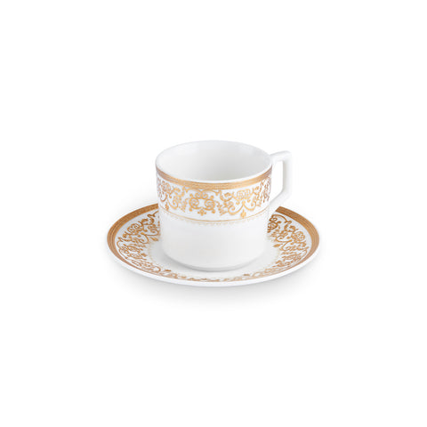 Karaca Nur 12-Piece Porcelain Espresso Turkish Coffee Cup Set for 6 People, 100ml, Gold