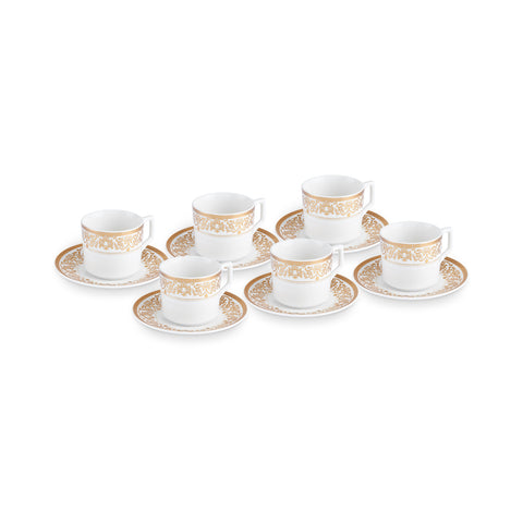 Karaca Nur 12-Piece Porcelain Espresso Turkish Coffee Cup Set for 6 People, 100ml, Gold