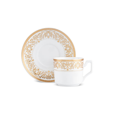 Karaca Nur 12-Piece Porcelain Espresso Turkish Coffee Cup Set for 6 People, 100ml, Gold