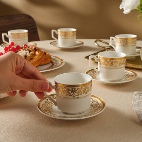 Karaca Nur 12-Piece Porcelain Espresso Turkish Coffee Cup Set for 6 People, 100ml, Gold