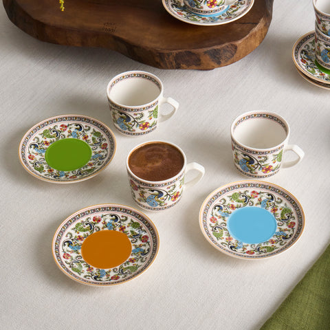 Karaca Yasemen 12-Piece Bone China Espresso Turkish Coffee Cup for 6 People, 80ml, Multi