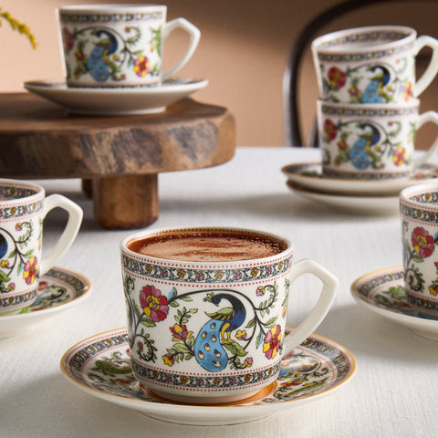 Karaca Yasemen 12-Piece Bone China Espresso Turkish Coffee Cup for 6 People, 80ml, Multi