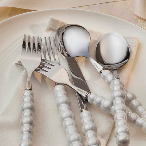 Karaca Marin Pearl Stainless Steel 24-Piece Cutlery Set for 6 People, Pearlescent