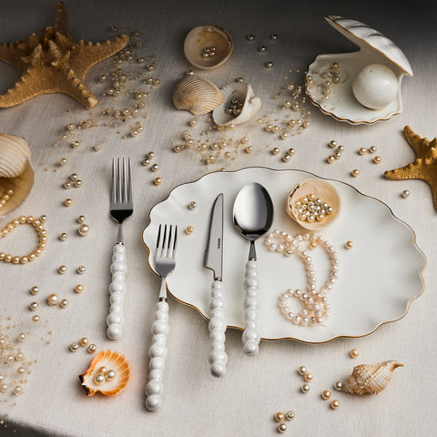 Karaca Marin Pearl Stainless Steel 24-Piece Cutlery Set for 6 People, Pearlescent