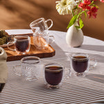 Karaca Olivier 6-Piece Double Wall Glass Espresso Turkish Coffee Cup Set for 6 People, 80ml, Clear