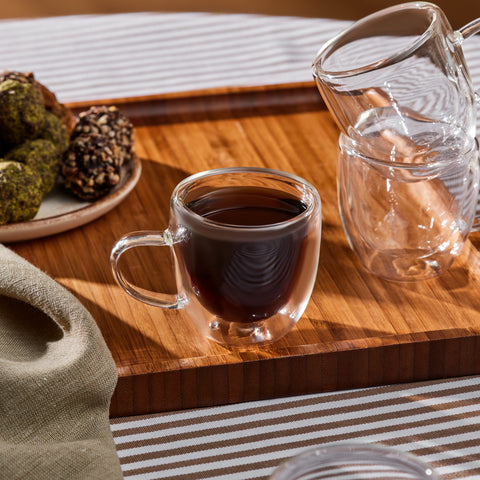 Karaca Olivier 6-Piece Double Wall Glass Espresso Turkish Coffee Cup Set for 6 People, 80ml, Clear
