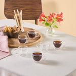 Karaca Olivia 6-Piece Double Wall Glass Espresso Turkish Coffee Cup Set for 6 People, 80ml, Clear