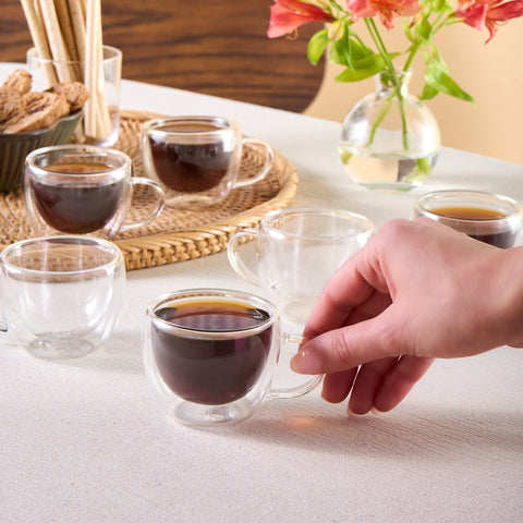 Karaca Olivia 6-Piece Double Wall Glass Espresso Turkish Coffee Cup Set for 6 People, 80ml, Clear