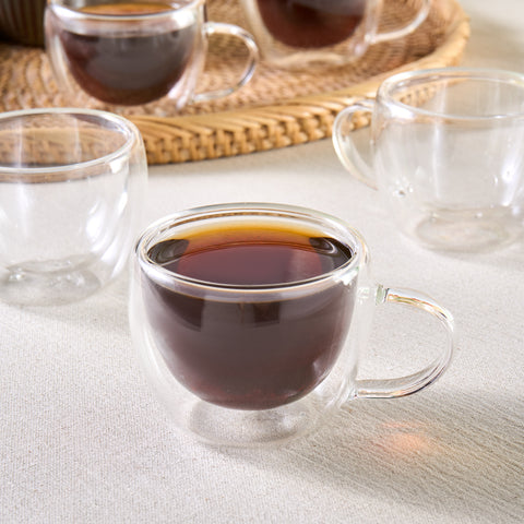 Karaca Olivia 6-Piece Double Wall Glass Espresso Turkish Coffee Cup Set for 6 People, 80ml, Clear