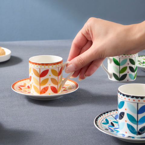 Karaca Tracy Gold 12-Piece Bone China Espresso Turkish Coffee Cup for 6 People, 80ml, Multi