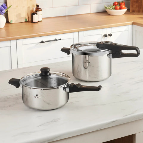 Karaca Ruggersteel 4-Piece Stainless Steel Induction Pressure Cooker Set, 4L+6L, Grey