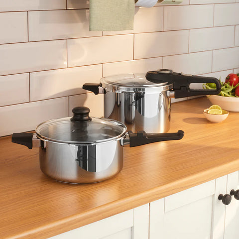 Karaca Ruggersteel 4-Piece Stainless Steel Induction Pressure Cooker Set, 4L+6L, Grey