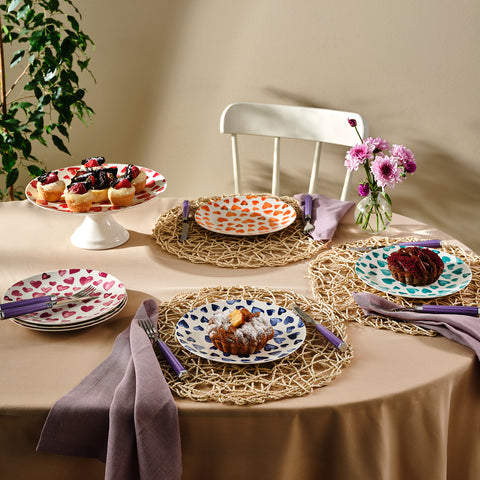 Karaca Lovely 7-Piece Bone China Serveware Set for 6 People, Red