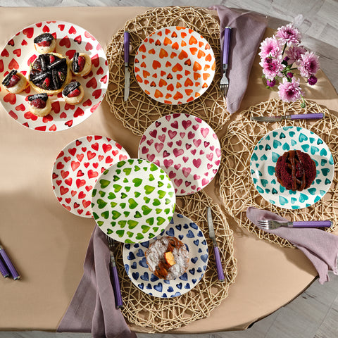 Karaca Lovely 7-Piece Bone China Serveware Set for 6 People, Red