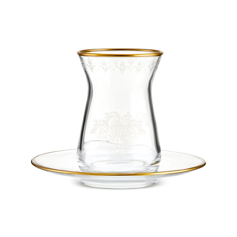 Karaca Gent 12-Piece Turkish Tea Set for 6 People, 132ml, Gold