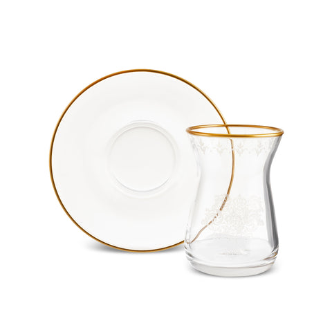 Karaca Gent 12-Piece Turkish Tea Set for 6 People, 132ml, Gold