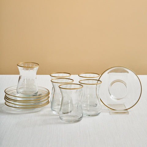 Karaca Gent 12-Piece Turkish Tea Set for 6 People, 132ml, Gold