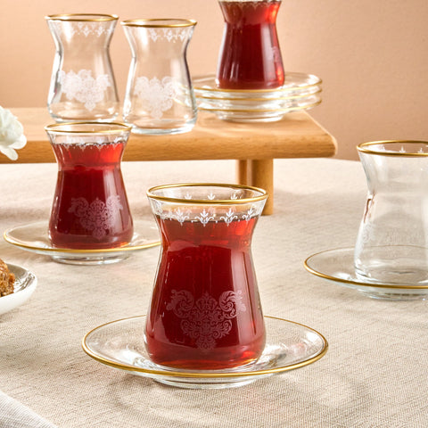 Karaca Gent 12-Piece Turkish Tea Set for 6 People, 132ml, Gold