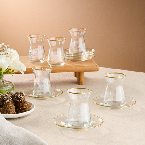 Karaca Gent 12-Piece Turkish Tea Set for 6 People, 132ml, Gold