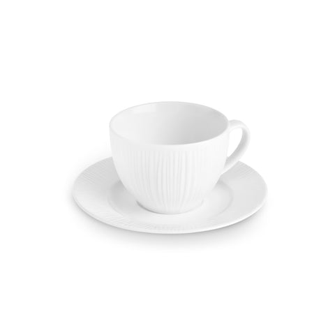 Karaca Anna Embossed 12-Piece Bone China Tea Cup and Saucer Set for 6 People, 220ml, White