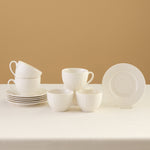 Karaca Anna Embossed 12-Piece Bone China Tea Cup and Saucer Set for 6 People, 220ml, White