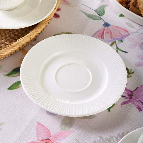 Karaca Anna Embossed 12-Piece Bone China Tea Cup and Saucer Set for 6 People, 220ml, White