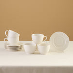 Karaca Nina Embossed 12-Piece Bone China Tea Cup and Saucer Set for 6 People, 220ml, White