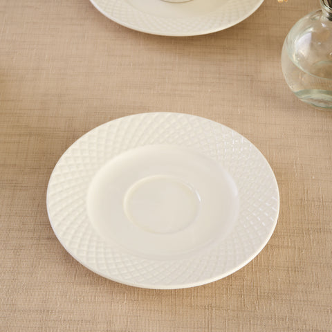 Karaca Nina Embossed 12-Piece Bone China Tea Cup and Saucer Set for 6 People, 220ml, White