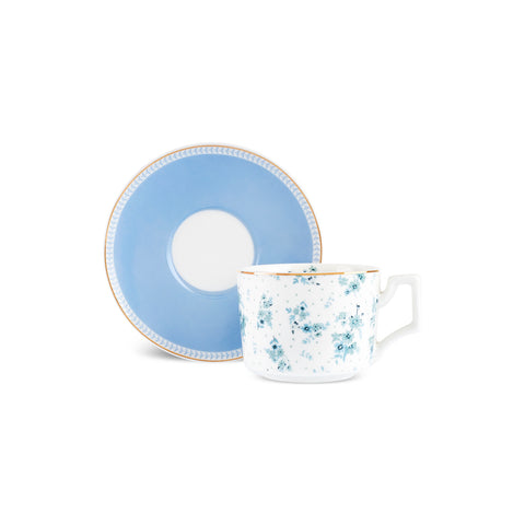 Karaca Jardin 4-Piece Bone China Tea Cup and Saucer Set for 2 People, 230ml, Blue