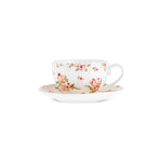 Karaca Blossom 12-Piece Bone China Tea Cup and Saucer Set for 6 People, 220ml, Red