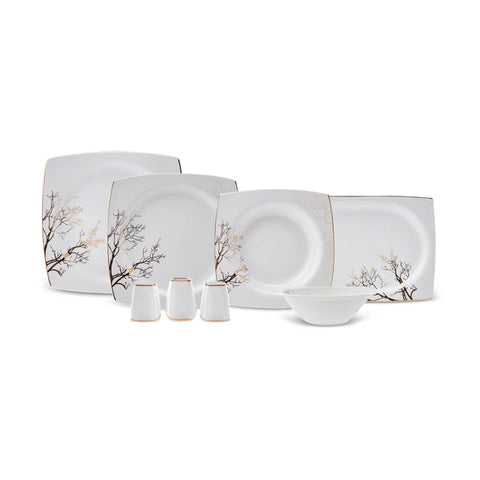 Karaca Square Bone China Autumn 53-Piece Dinner Set for 12 People, White