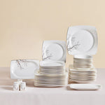 Karaca Square Bone China Autumn 53-Piece Dinner Set for 12 People, White