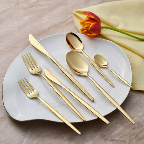 Karaca Camille 84-Piece Stainless Steel Cutlery Set for 12 People, Gold