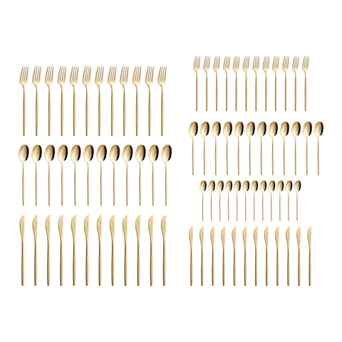 Karaca Camille 84-Piece Stainless Steel Cutlery Set for 12 People, Gold