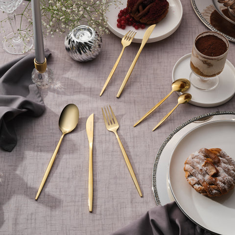 Karaca Camille 84-Piece Stainless Steel Cutlery Set for 12 People, Gold