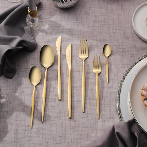 Karaca Camille 84-Piece Stainless Steel Cutlery Set for 12 People, Gold