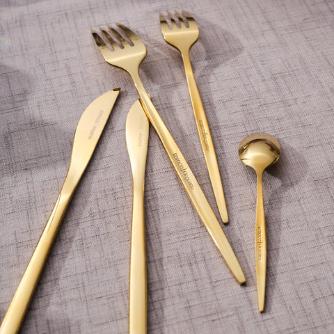 Karaca Camille 84-Piece Stainless Steel Cutlery Set for 12 People, Gold